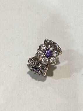 Pandora Sterling Silver 926 & Purple CZ Forget Me Not Flower Spacer Charm